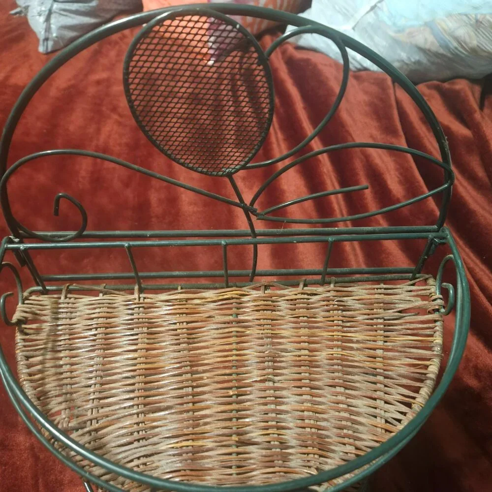 2 tier wicker shelf metal and wicker
